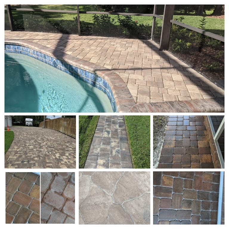 Paver patio cleaning and sealing before and after in Brevard County, FL