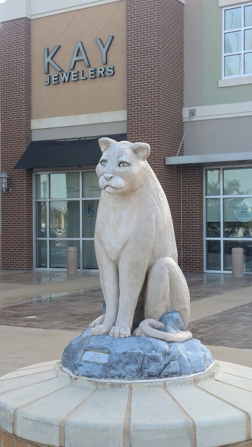 Panther statue and freshly washed pavers outside Kay Jewelers at Hammock Landing in Palm Bay, FL
